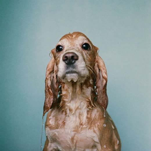 A spaniel with a damp coat just out of the bath